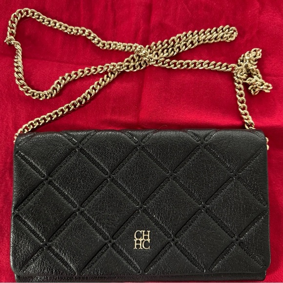 Carolina Herrera Quilted Black and Gold Crossbody Bag
